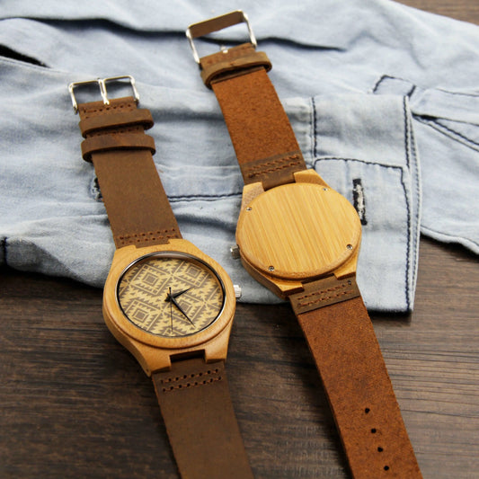 Casual Business Bamboo Leather Strap Watch-Undefyning Lynes